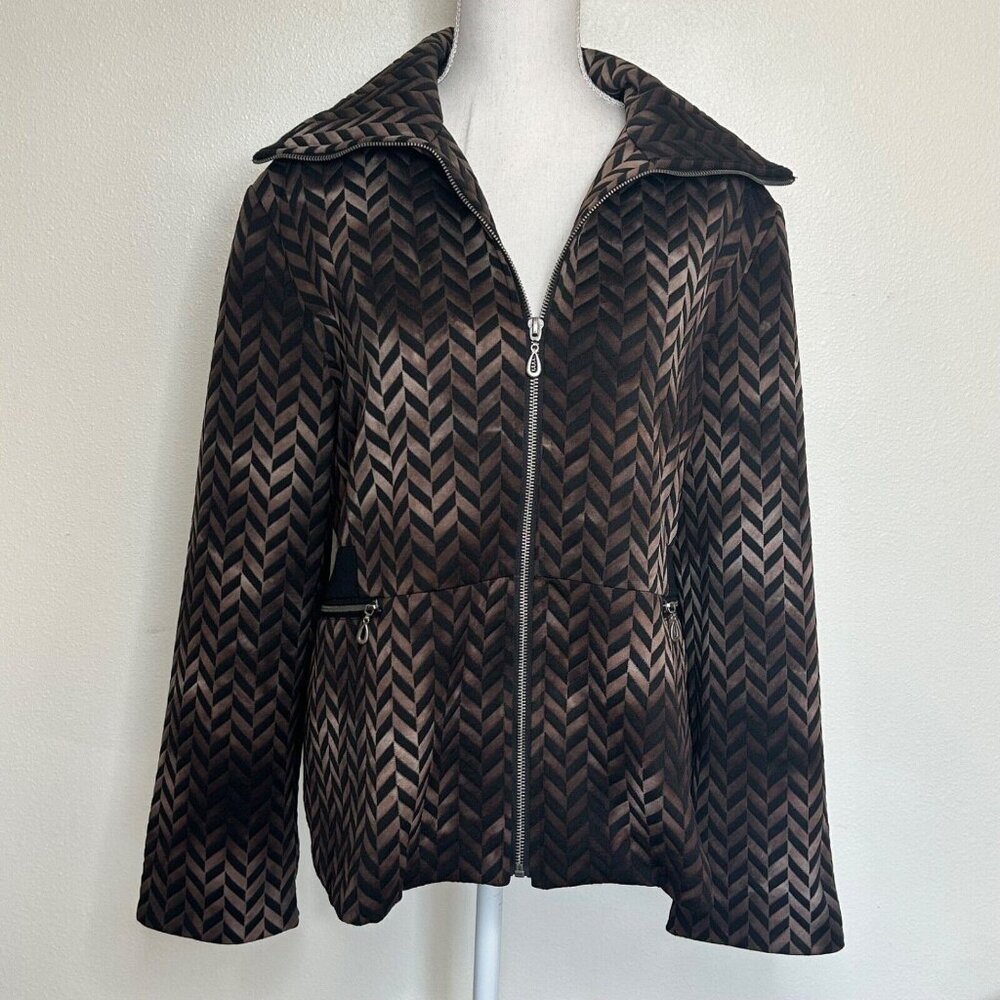 Erin London Brown Black Chevron Zip Up Jacket L